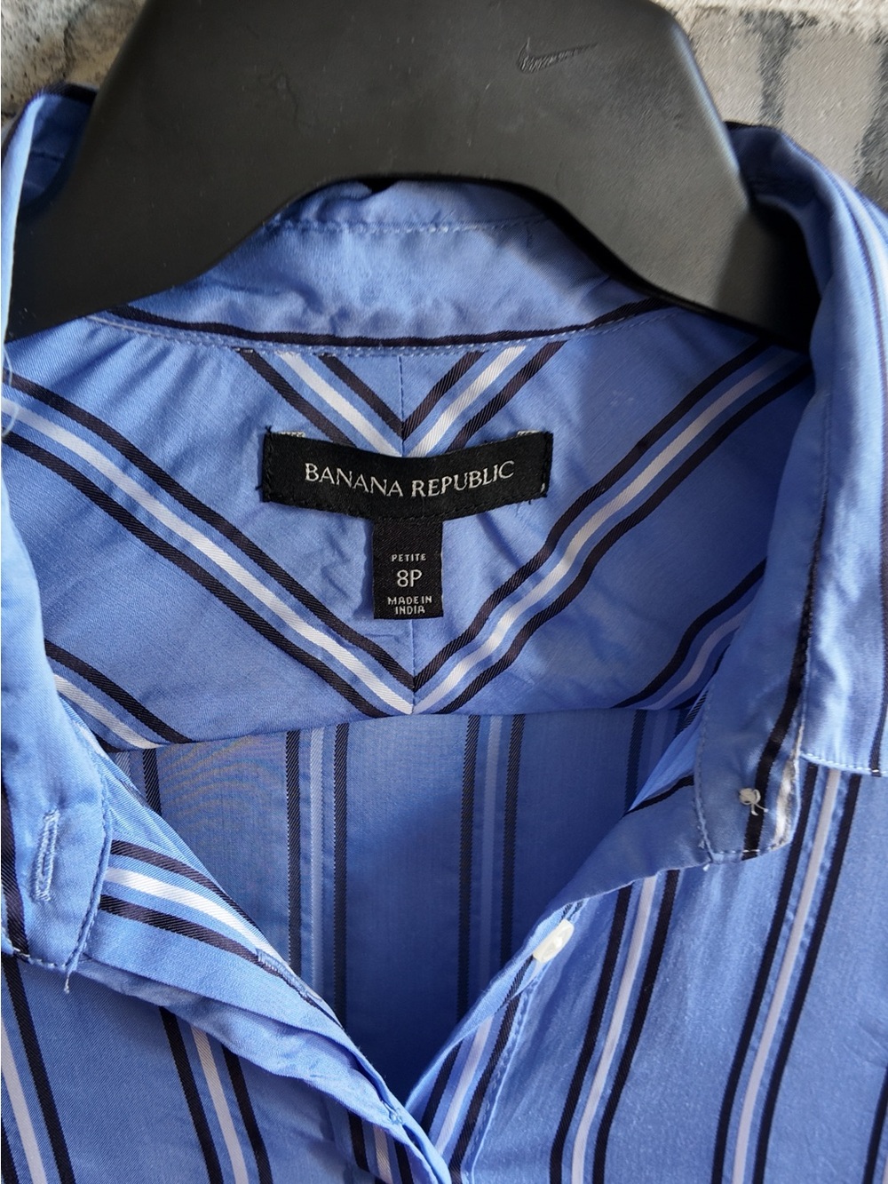 Banana Republic Blue Striped Maxi Shirt Dress Size 8P Petite Pocket Flaws